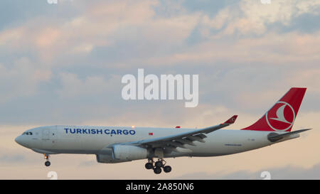 Turkish Airlines approaching before landing Stock Photo