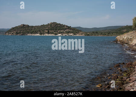 View to ancient Pyra, Lesbos, Greece. Stock Photo