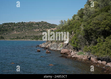 View to ancient Pyra, Lesbos, Greece. Stock Photo