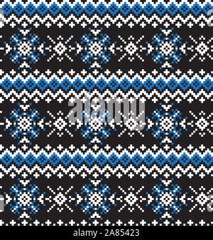 Christmas Snowflakes Fair Isle Seamless Pattern Background in Vector - Suitable for website resources, graphics, print designs, fashion textiles, knit Stock Vector