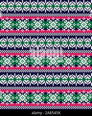 Christmas Snowflakes Fair Isle Seamless Pattern Background in Vector - Suitable for website resources, graphics, print designs, fashion textiles, knit Stock Vector