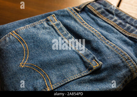 Texture of blue denim pants Stock Photo