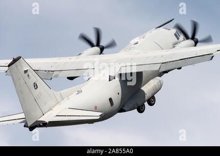 Demonstration of an Alenia C-27J Spartan military transport aircraft of the Italian Air Force. Stock Photo