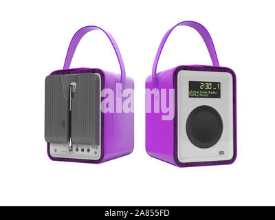 Purple portable radio column for listening to leather bound music 3D render on white background no shadow Stock Photo