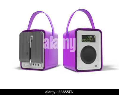 Purple portable radio column for listening to leather bound music 3D render on white background with shadow Stock Photo