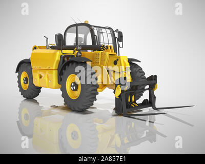 Yellow excavator telescopic loader isolated 3D render on gray background with shadow Stock Photo