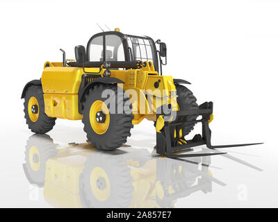 Yellow excavator telescopic loader isolated 3D render on white background with shadow Stock Photo