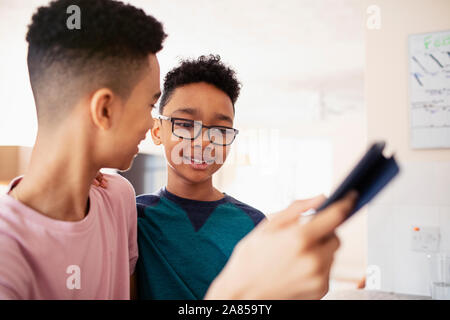 Brothers using digital tablet Stock Photo