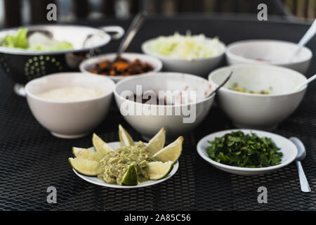 BBQ Selection of chopped meat salsa salad Stock Photo