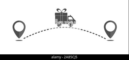 Delivery icon from one point to another. Flat design. Stock Vector