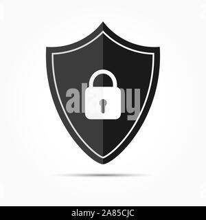 Shield icon with a closed lock. Flat simple design. Stock Vector