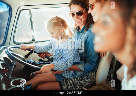 Happy multi-generation women in van Stock Photo