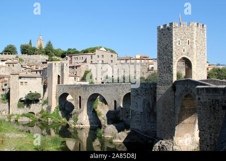 Mediaeval bridge besalu spain Stock Photo