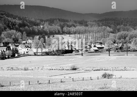 View of Wahmbeck in winter, Bodenfelde, district of Northeim, Lower Saxony, Germany, Europe Stock Photo