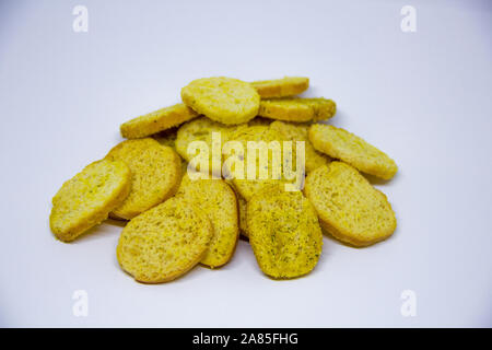 round crackers for beer on a white background Stock Photo