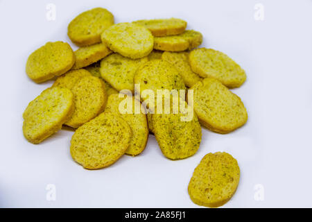 round crackers for beer on a white background Stock Photo