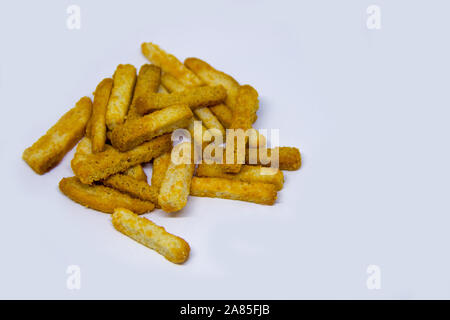 long crackers for beer on a white background Stock Photo