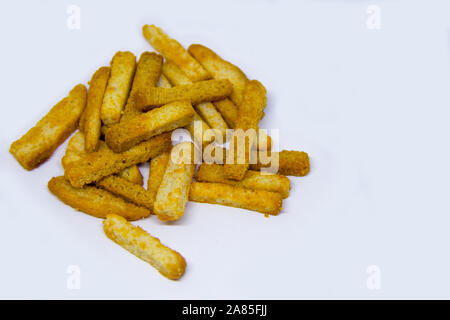 long crackers for beer on a white background Stock Photo