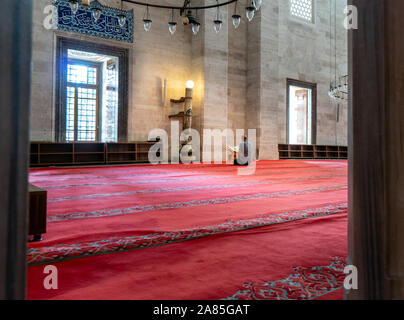 ISTANBUL, TURKEY - OCTOBER 27: Suleymaniye mosque muslim prayers, 27 October 2019 in Istanbul Turkey. The Suleymaniye Mosque is the largest mosque in Stock Photo