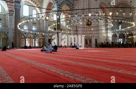 ISTANBUL, TURKEY - OCTOBER 27: Suleymaniye mosque muslim prayers, 27 October 2019 in Istanbul Turkey. The Suleymaniye Mosque is the largest mosque in Stock Photo