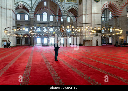 ISTANBUL, TURKEY - OCTOBER 27: Suleymaniye mosque muslim prayers, 27 October 2019 in Istanbul Turkey. The Suleymaniye Mosque is the largest mosque in Stock Photo