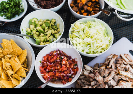 BBQ Selection of chopped meat salsa salad Stock Photo