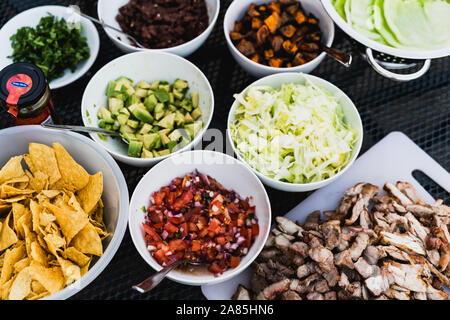 BBQ Selection of chopped meat salsa salad Stock Photo