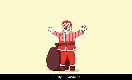 happy santa claus riasing both hands wellcoming christmast for every one Hand drawn style vector design illustrations Stock Vector