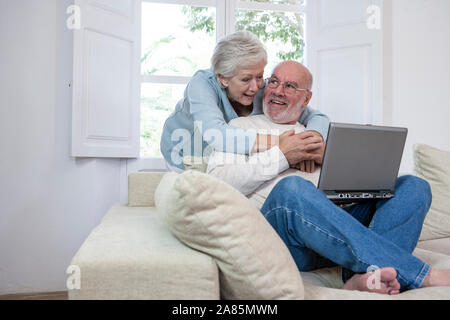 Senior couple communicating on social media Stock Photo