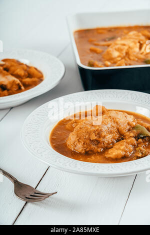 Chicken Balti With Peppers, Cauliflower, Butternut Squash And Tomato Sauce Stock Photo