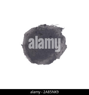Abstract black and white watercolor background. Monochrome aquarelle paint texture. Round brush stroke isolated on white . Vivid ink stain pattern. Stock Photo