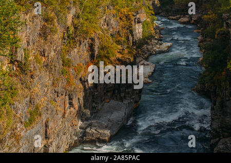 Beautiful view to fast river in Abisko national park in the fall, Sweden Stock Photo