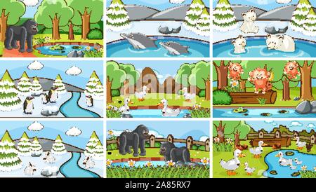 Background scenes of animals in the wild illustration Stock Vector