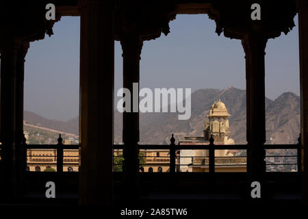 Amer Fort is located in Amer town, with an area of four square kilometres, out skirts of Jaipur, the capital of Rajasthan. The town of Amer was origin Stock Photo