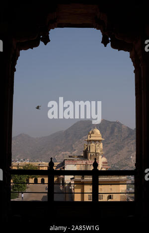 Amer Fort is located in Amer town, with an area of four square kilometres, out skirts of Jaipur, the capital of Rajasthan. The town of Amer was origin Stock Photo