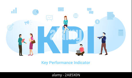 kpi key performance indicator concept with big word or text and team people with modern flat style - vector illustration Stock Photo