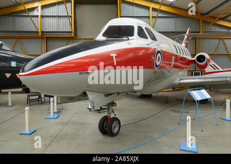 A Hawker Siddeley Dominie T1 aircraft on display at the Newark Air Museum, Nottinghamshire, England.It was used by the RAF as a navigation trainer. Stock Photo
