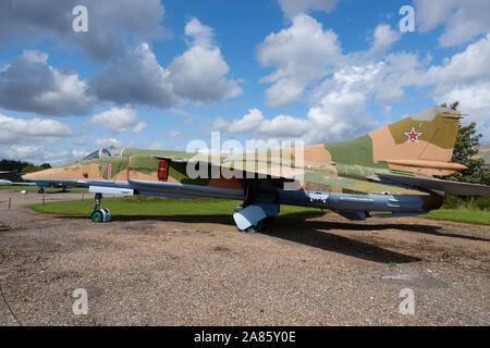 A Mikoyan-Gurevich MiG-27K “Flogger” ground-attack aircraft on display at the Newark Air Museum, Nottinghamshire, England. Stock Photo