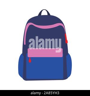 Simple blue purple and pink backpack on white Stock Vector