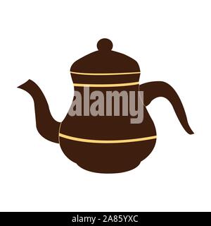 Dark brown tea pot on white backdrop Stock Vector