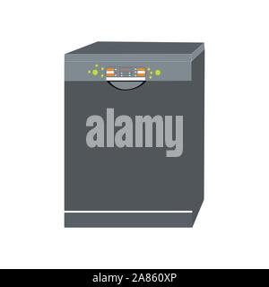 Dark grey smart dishwasher on a white backdrop Stock Vector