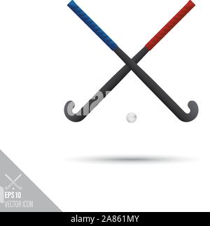 Smooth style crossed field hockey sticks and ball icon. Sports equipment vector illustration. Stock Vector