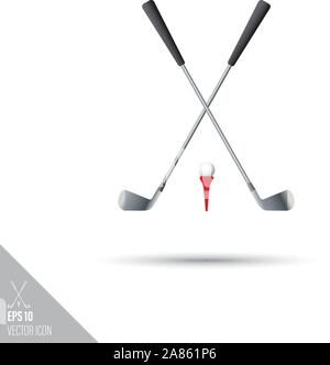 Smooth style crossed golf clubs, tee and ball icon. Sports equipment vector illustration. Stock Vector