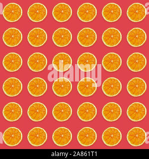 Seamless pattern of handmade dried orange slices on trendy pink background. Creative diy christmas decorations flat lay background. Square photo. Stock Photo