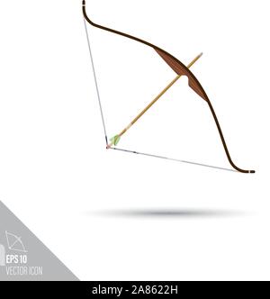 Smooth style archery bow and arrow icon. Target sports equipment vector illustration. Stock Vector