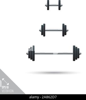 Smooth style set of weightlifting barbells and dumbbells icons. Sports equipment vector illustration. Stock Vector