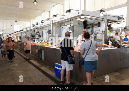 Fish market inside the Mercado Central de Abastos, Cadiz, Andalucia, Spain, Europe Stock Photo