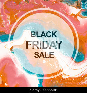 Creative promo text sale in round frame on colorful stains Stock Photo