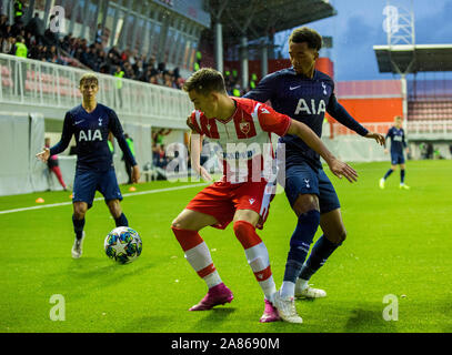 6th November 2019; Vozdovac Stadium, Belgrade, Serbia; UEFA Under 19 UEFA  Youth league football, FK Crvena Zvezda under 19s versus Tottenham Hotspur  under 19s; Harvey White of Tottenham Hotspurs FC breaks with