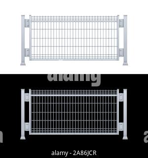 Realistic vector galvanized sheet metal fence panel. Rectangular steel mesh V type. Stock Vector